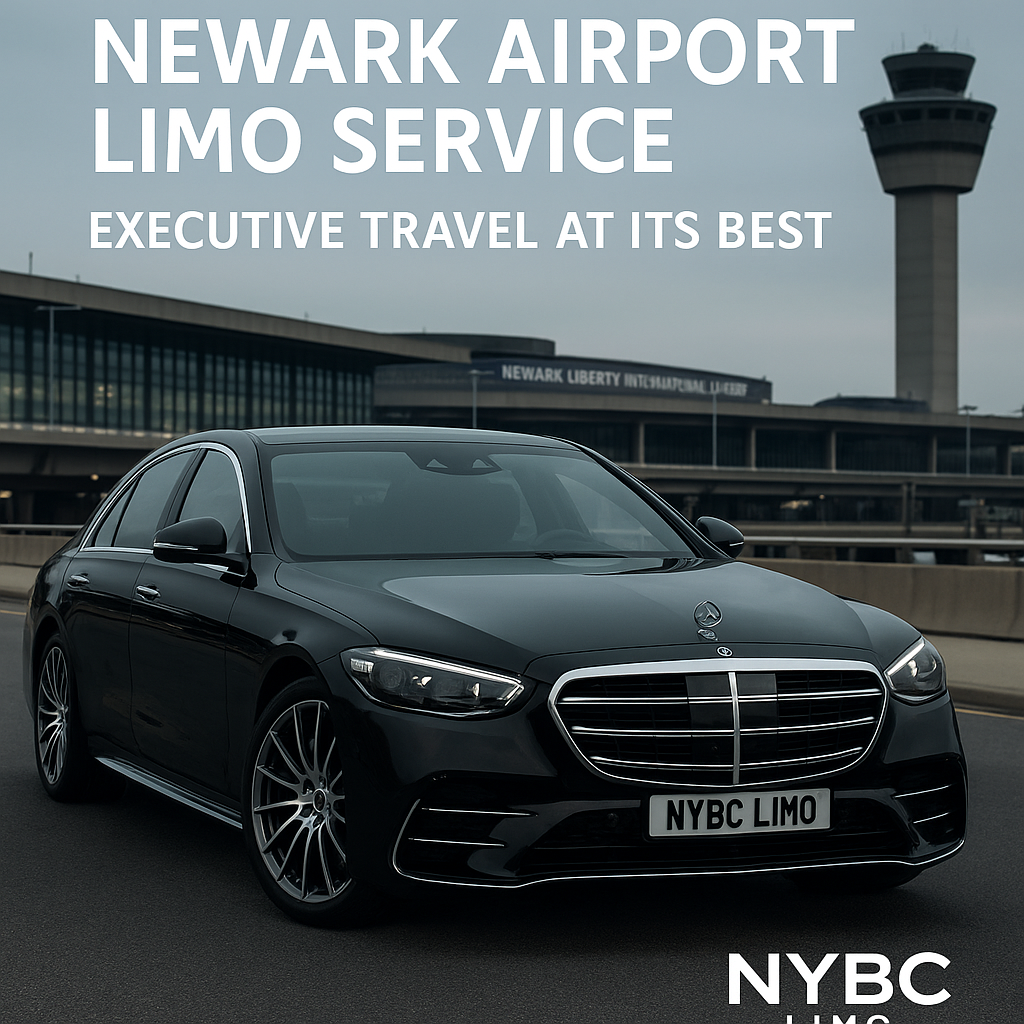 Newark Airport Limo Service – Executive Travel at Its Best by NYBC Limo, featuring a black Mercedes-Benz sedan at Newark Liberty International Airport